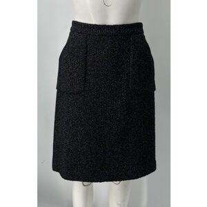 Chanel Fall 2015 Collection Black/Navy Tweed Knit A-Line Skirt w/ Pockets sz 44